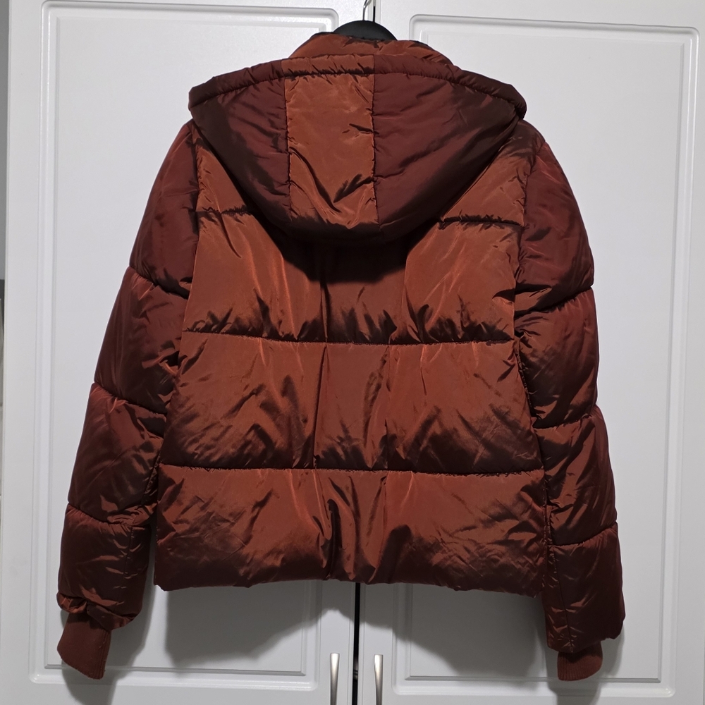 G by Guiliana Womens Puffer Jacket Zip Up Detachable Hoodie Copper Burnt Orange - Picture 8 of 15